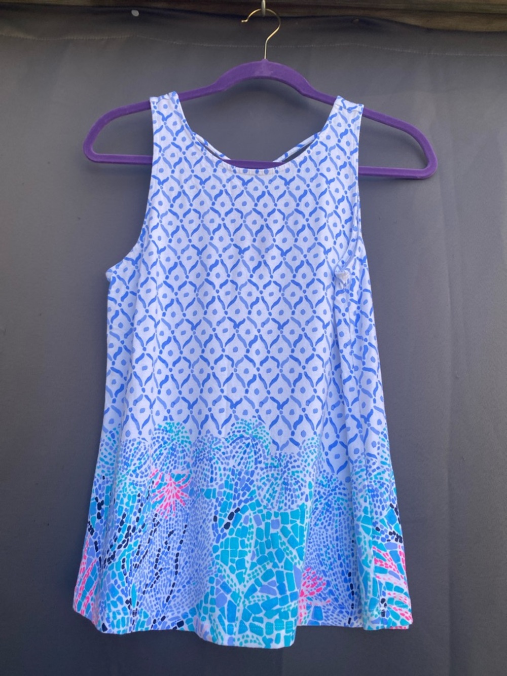 Lilly Pulitzer White Blue Mosaic-Print Sleeveless Tank
